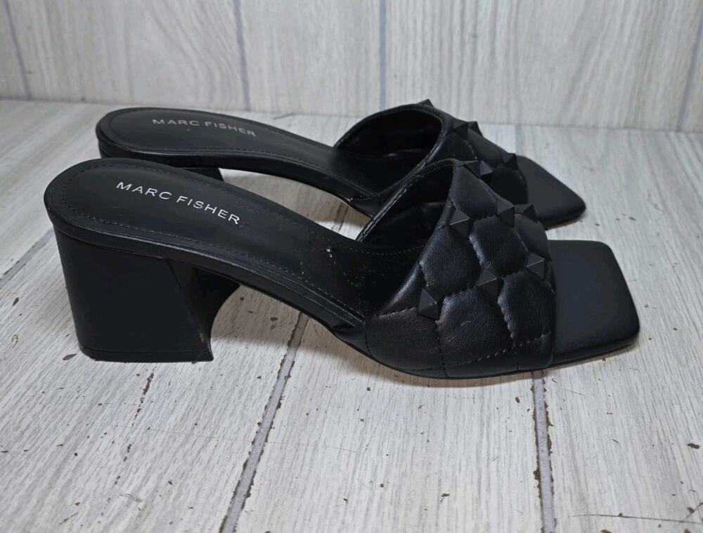 Marc Fisher Women's Gasella Heeled Sandal 8.5M Pyramid Studded Quilted Black